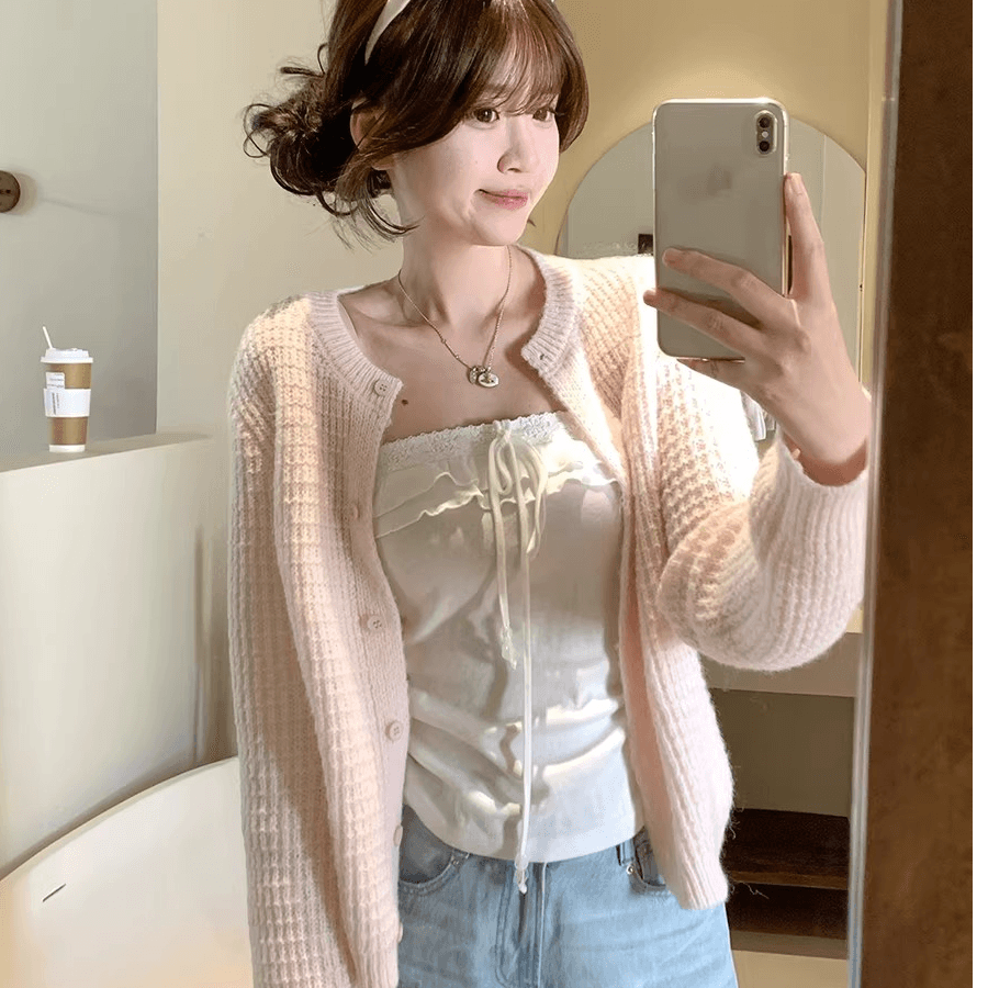 2026 새로운 여성 작은 샤넬 스타일 분위기 센스 니트 오픈 가디건 루즈핏 슬림해 보이는 긴팔 맨위