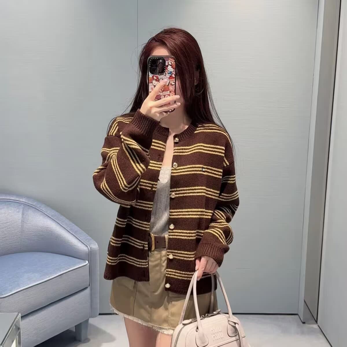2026 이른 가을 새로운 학원 스타일 배색 스트라이프 니트 오픈 가디건 여성 코트 라운드 넥 단추 긴팔 스웨터 외출용 상세 이미지 4