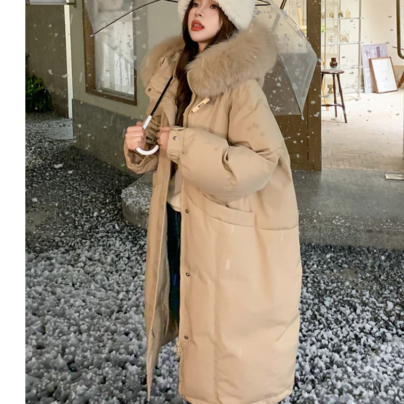 겨울 새로운 아래 면화 의류 여성 두꺼운 중간 길이 무릎 아래 한국 스타일 면 옷 재킷 보온 루즈핏 빅 사이즈 목화 진딧물 이미지 4