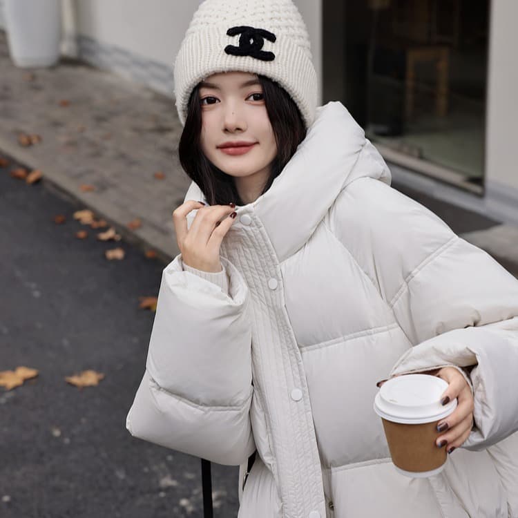 장 베이 베이 ibell 후드 쇼트 스타일 품격 아래 면화 의류 여성 루즈핏 슬림해 보이는 후드 패딩 재킷 여성 코트 이미지 4