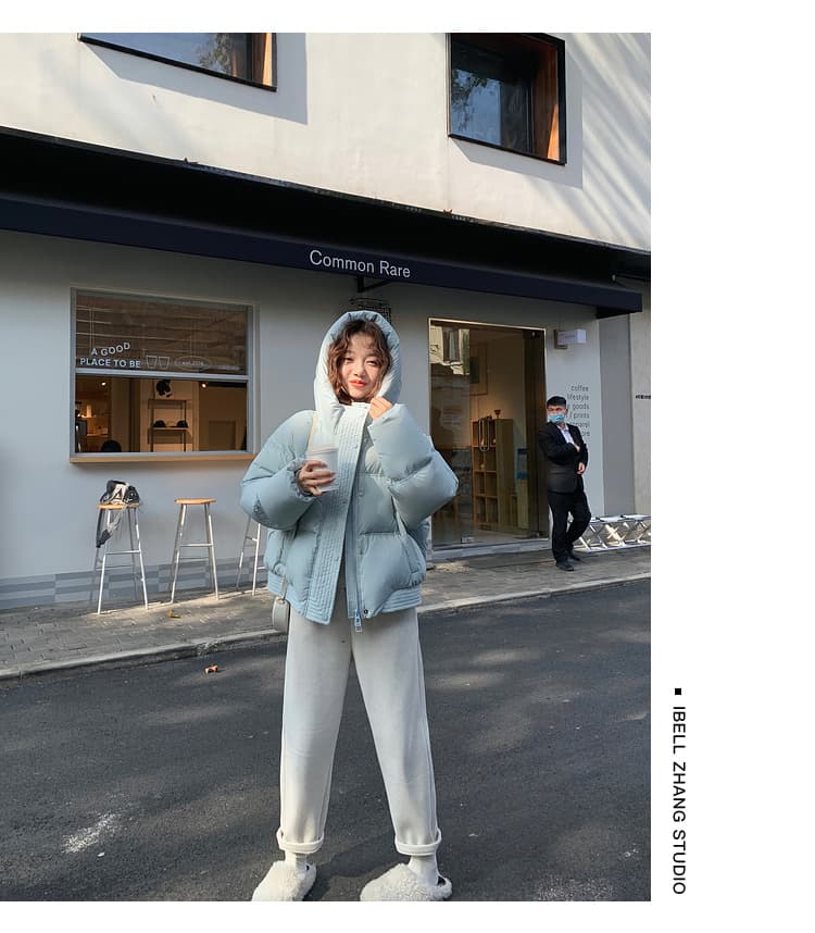 장 베이 베이 ibell 후드 쇼트 스타일 품격 아래 면화 의류 여성 루즈핏 슬림해 보이는 후드 패딩 재킷 여성 코트 상세 이미지 3