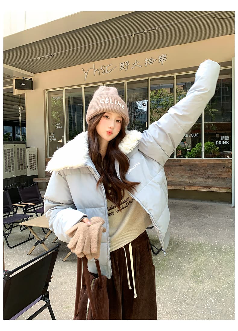 실사 아메리칸 어린 양 모피 칼라 쇼트 스타일 면 의류 재킷 여성 겨울 2026 새로운 작은 키 패딩 재킷 두꺼운 두꺼운 상세 이미지 10