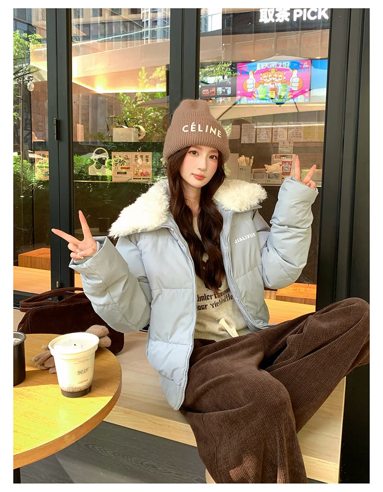실사 아메리칸 어린 양 모피 칼라 쇼트 스타일 면 의류 재킷 여성 겨울 2026 새로운 작은 키 패딩 재킷 두꺼운 두꺼운 상세 이미지 14