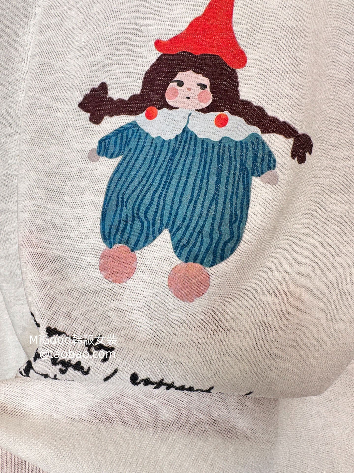 눈꽃 면 특별 빅 사이즈 300 근 한 부서 빨간 모자 소녀 프린트 루즈핏 눈꽃 면 티셔츠 여성 여름 상세 이미지 3