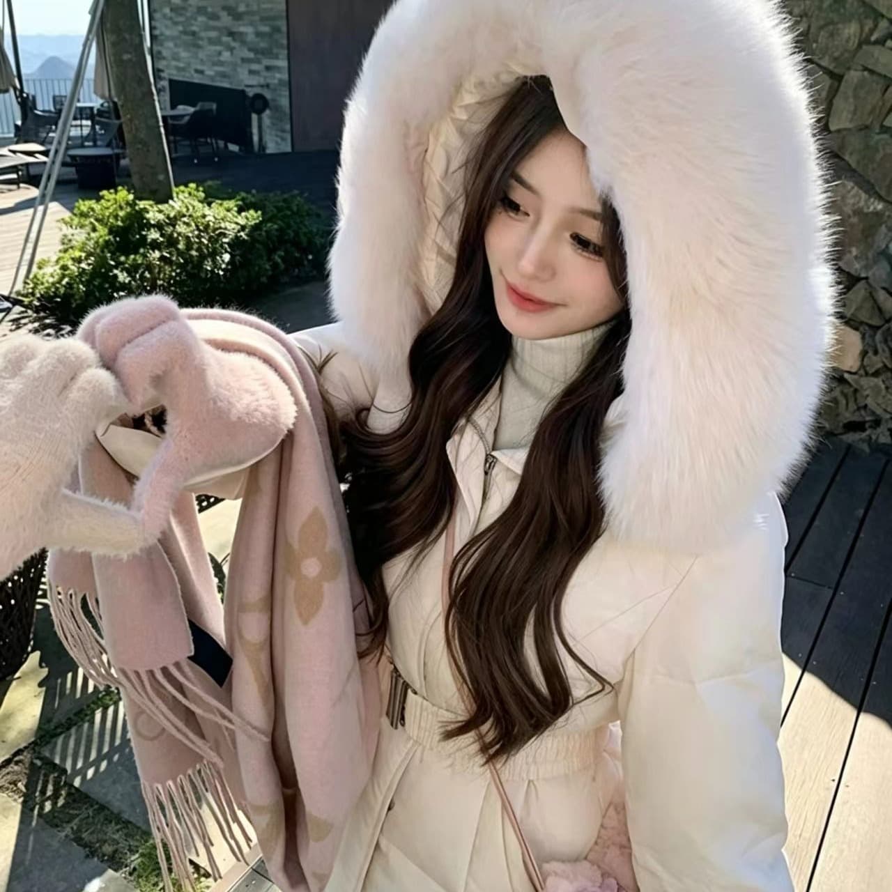 2026 새로운 부드러운 바람 쌀 큰 모피 칼라 면 의류 여성 펌프 로프 허리 수축 몸매 가꾸기 쇼트 스타일 보온 작은 키 재킷 이미지 3