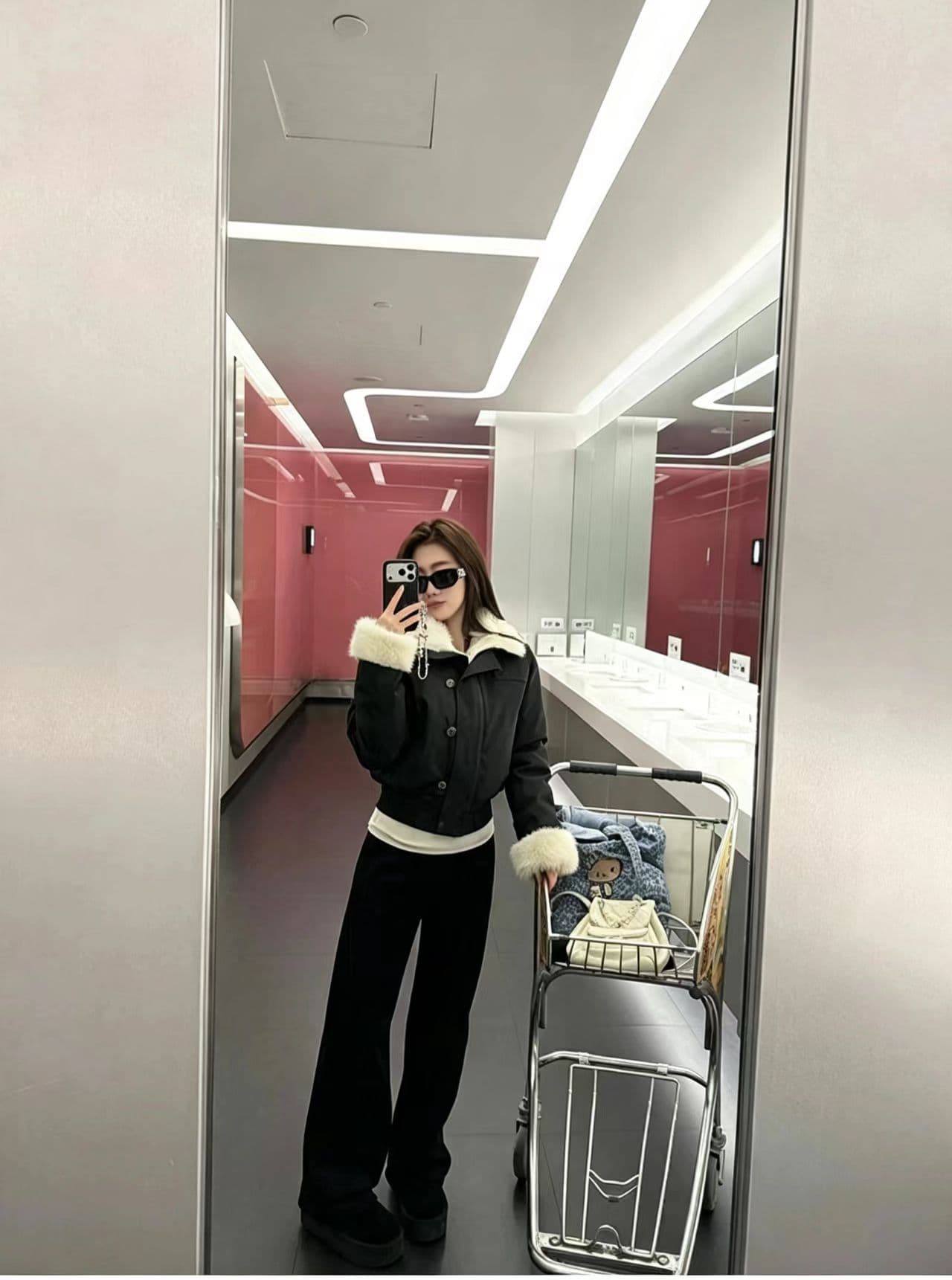 아메리칸 레트로 쇼트 스타일 면 의류 여성 방풍 허리 수축 워크웨어 재킷 작은 키 보온 두꺼운 털 모피 칼라 재킷 상세 이미지 4