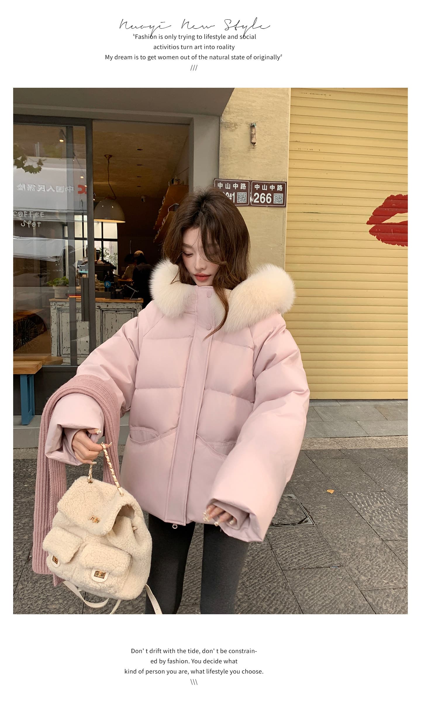 큰 모피 칼라 핑크색 후드 아래 면화 의류 여성 겨울 새로운 작은 키 달콤함 보온 클립 목화 진딧물 두꺼운 재킷 상세 이미지 14