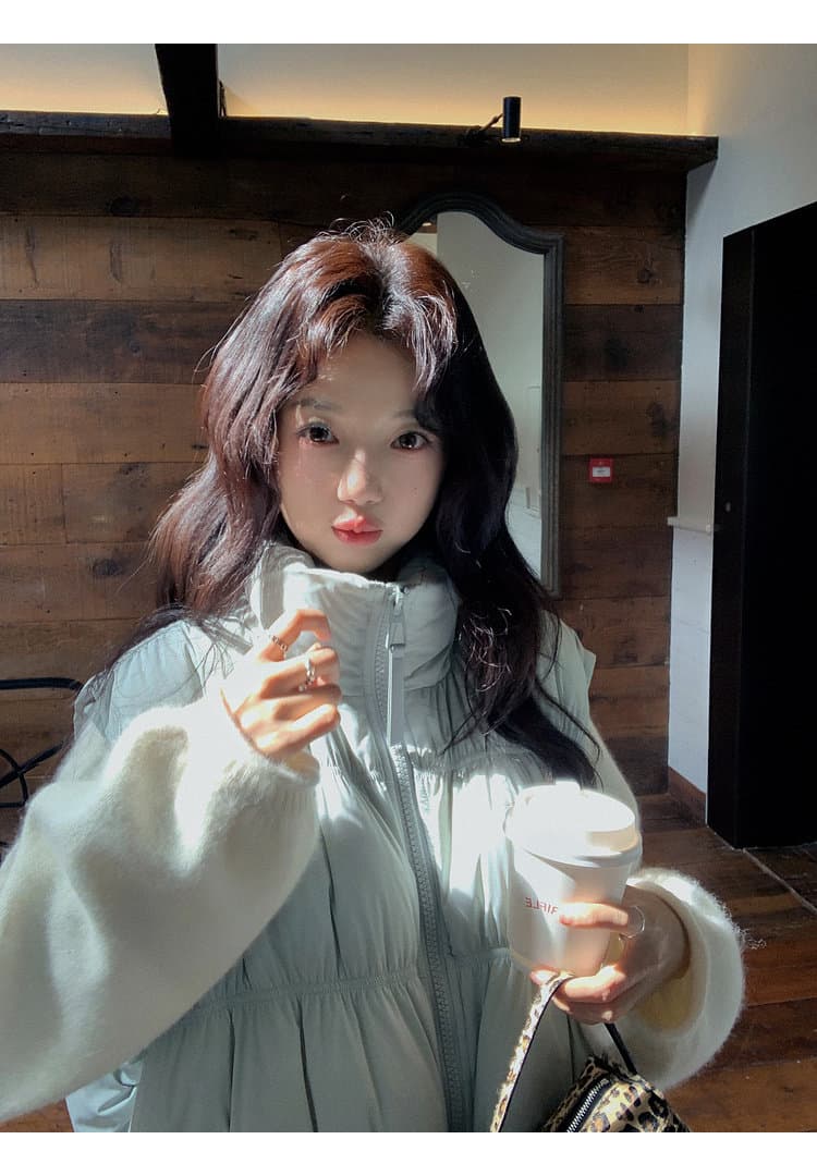 2026 새로운 umoumo 우 버섯 부드러운 다용도 트위스트 꽃 모직물 패치워크 후드 모피 칼라 허리 수축 아래 면화 의류 상세 이미지 17