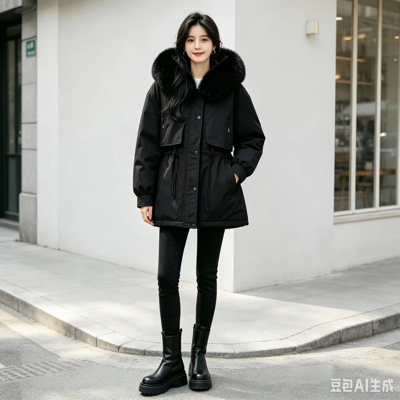 겨울 큰 모피 칼라 Parker 다운 재킷 여성 펌프 로프 허리 수축 슬림해 보이는 두꺼운 쇼트 스타일 워크웨어 재킷 상세 이미지 11