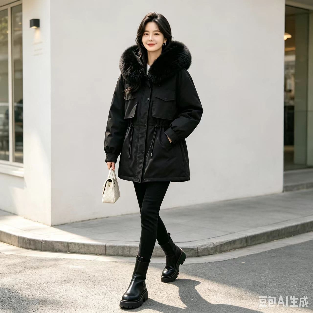겨울 큰 모피 칼라 Parker 다운 재킷 여성 펌프 로프 허리 수축 슬림해 보이는 두꺼운 쇼트 스타일 워크웨어 재킷 상세 이미지 13