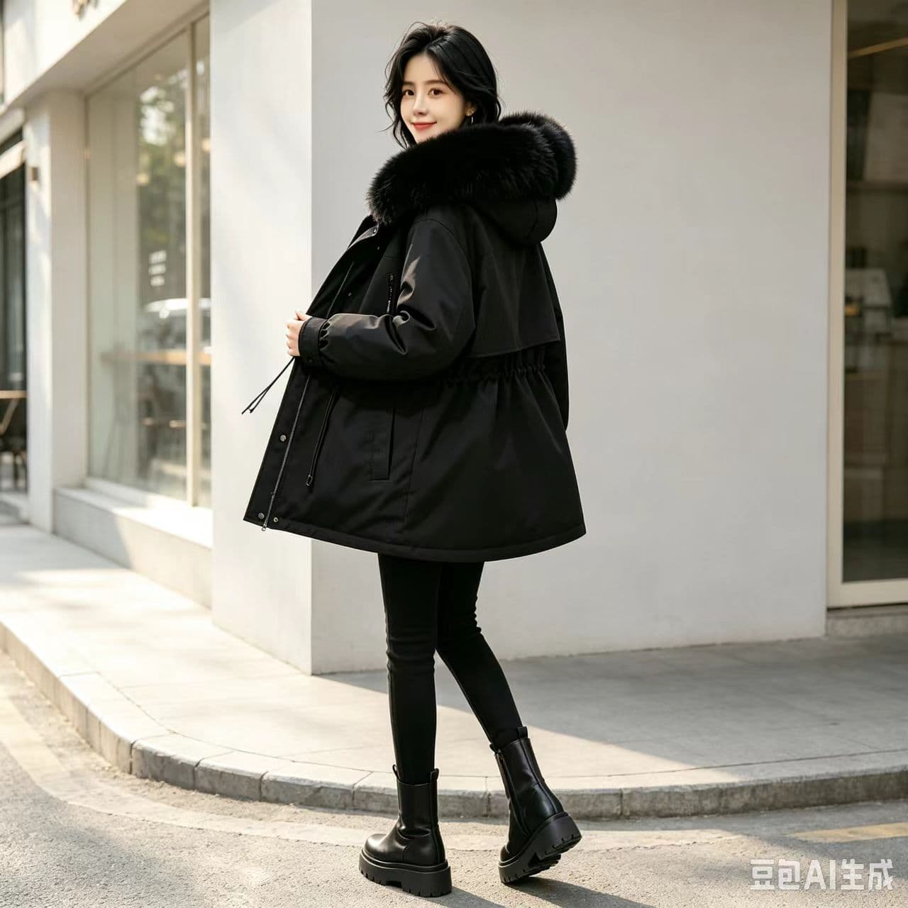 겨울 큰 모피 칼라 Parker 다운 재킷 여성 펌프 로프 허리 수축 슬림해 보이는 두꺼운 쇼트 스타일 워크웨어 재킷 상세 이미지 15