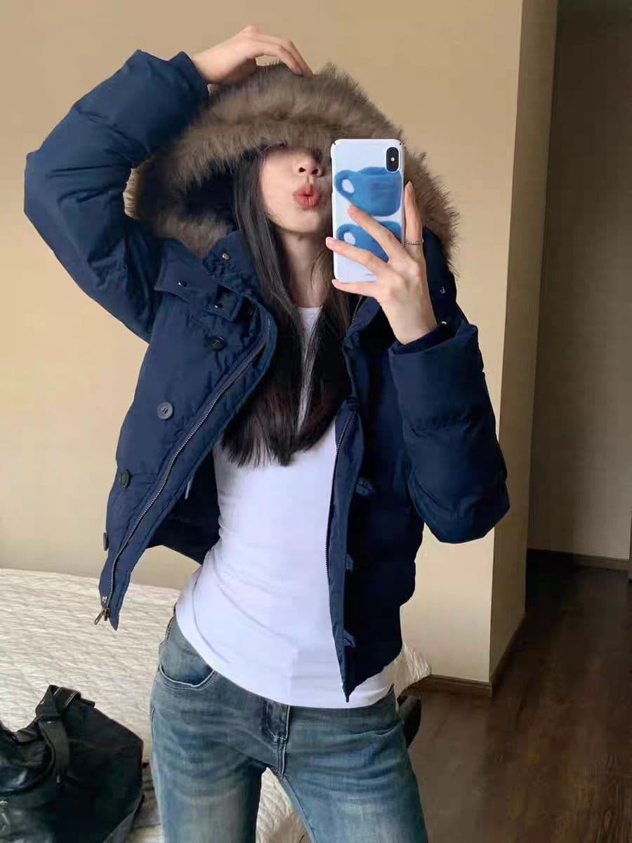 겨울 새로운 다용도 큰 모피 칼라 후드 다운 재킷 여성 짧은 다용도 보온 두꺼운 면 옷 재킷 상세 이미지 7