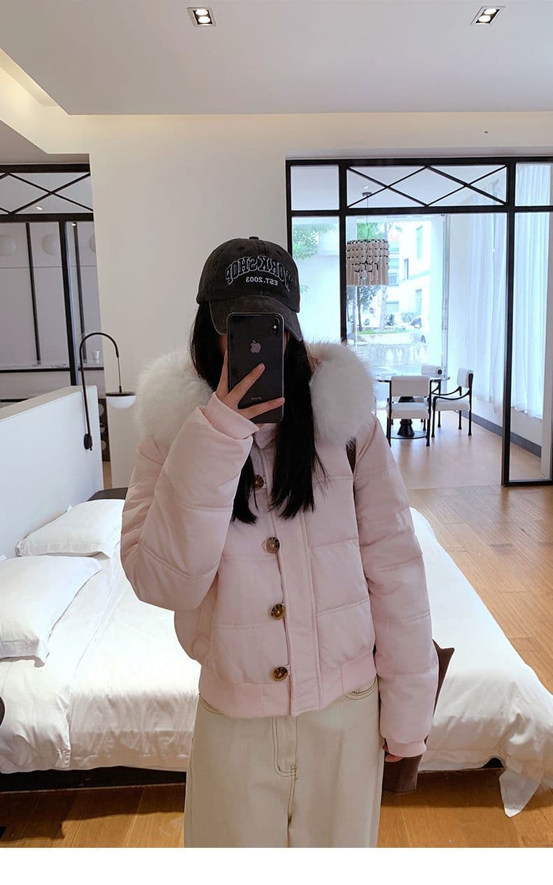 겨울 새로운 다용도 큰 모피 칼라 후드 다운 재킷 여성 짧은 다용도 보온 두꺼운 면 옷 재킷 상세 이미지 15
