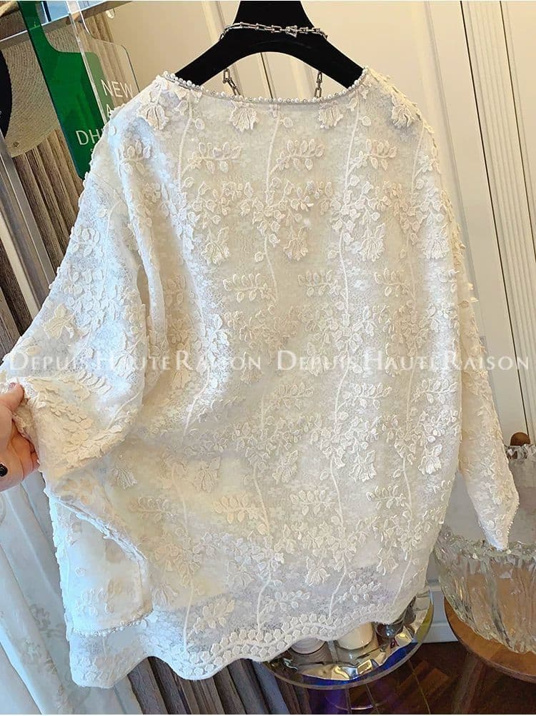 순수한 원본 있음 네리 작은 대중 Chic 고급 센스 레트로 새로운 중식 긴팔 여성 셔츠 빅 사이즈 라운드 넥 켜기 상세 이미지 8