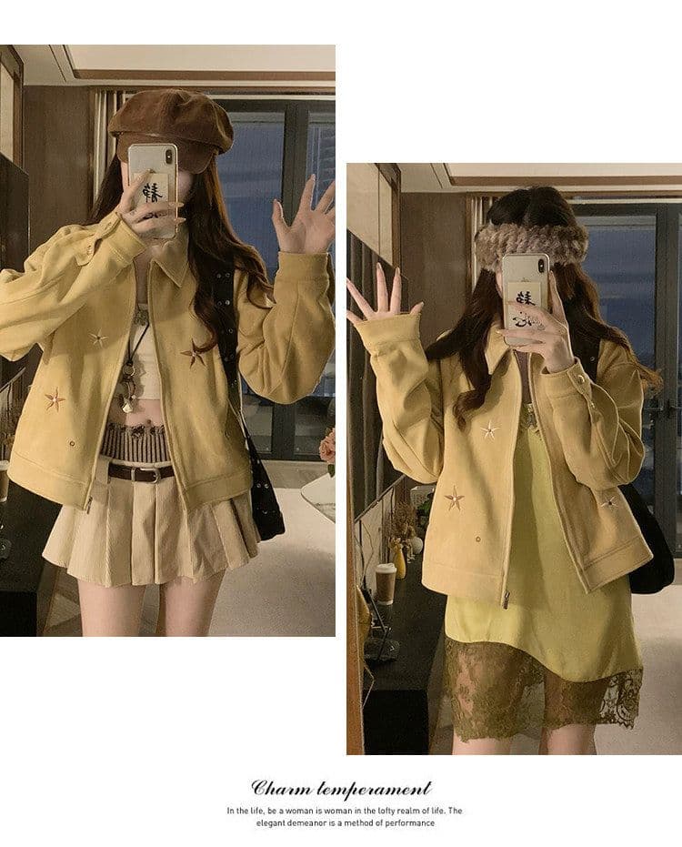 자이언트 잘 생긴 ~ 중 작은 키 스웨이드 원단 짧은 여성 코트 조기 가을 새로운 한 부서 캐주얼 자수 재킷 맨위 상세 이미지 11