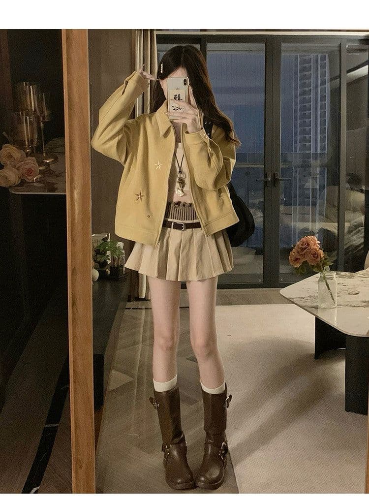 자이언트 잘 생긴 ~ 중 작은 키 스웨이드 원단 짧은 여성 코트 조기 가을 새로운 한 부서 캐주얼 자수 재킷 맨위 상세 이미지 12