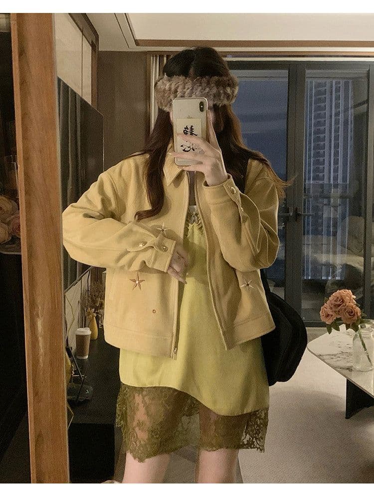 자이언트 잘 생긴 ~ 중 작은 키 스웨이드 원단 짧은 여성 코트 조기 가을 새로운 한 부서 캐주얼 자수 재킷 맨위 상세 이미지 15