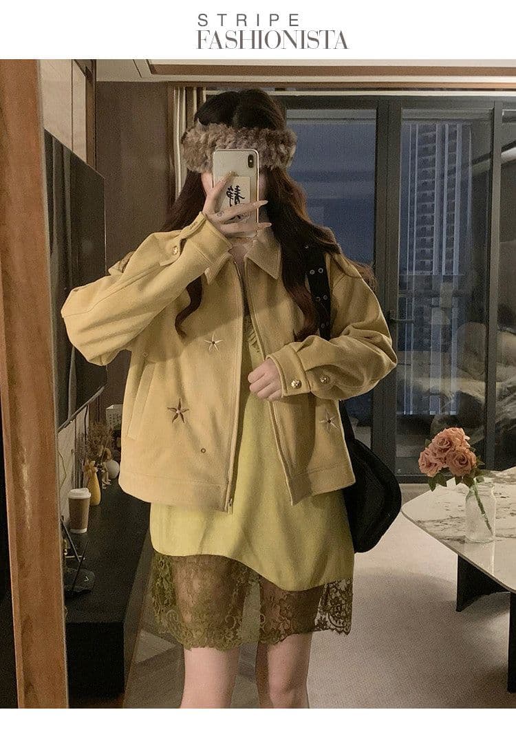 자이언트 잘 생긴 ~ 중 작은 키 스웨이드 원단 짧은 여성 코트 조기 가을 새로운 한 부서 캐주얼 자수 재킷 맨위 상세 이미지 16