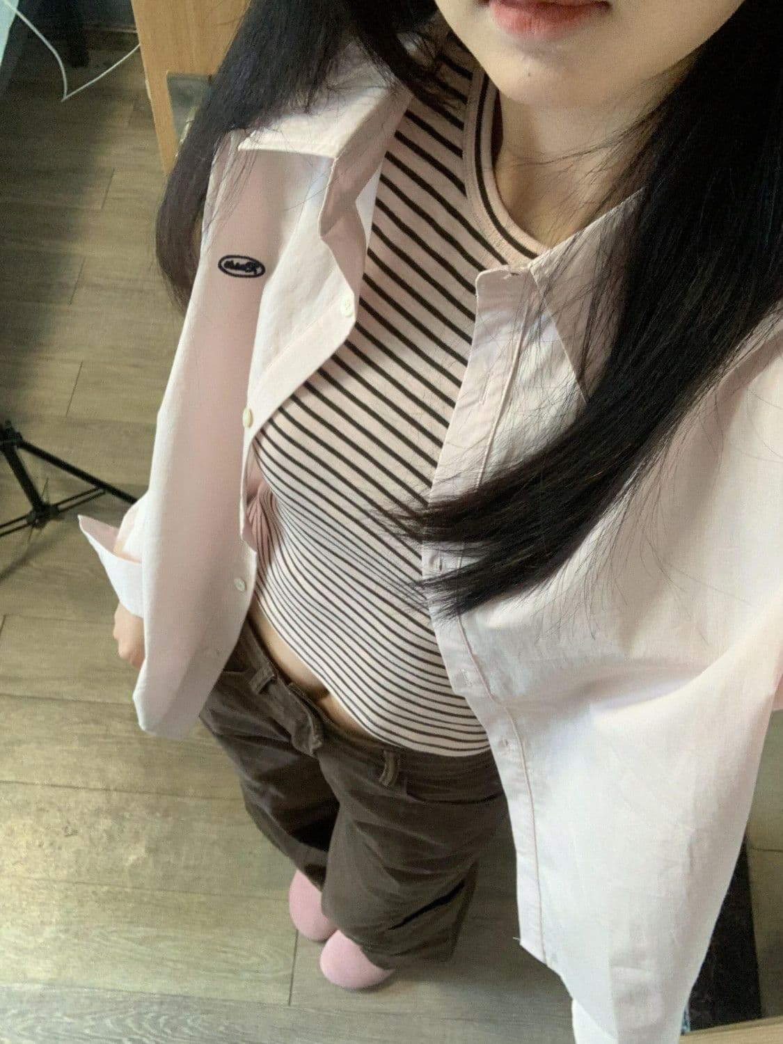 원본 솜씨 면 100% 원단 프랑스식 POLO 칼라 핑크색 셔츠 재킷 디자인 오픈 가디건 맨위