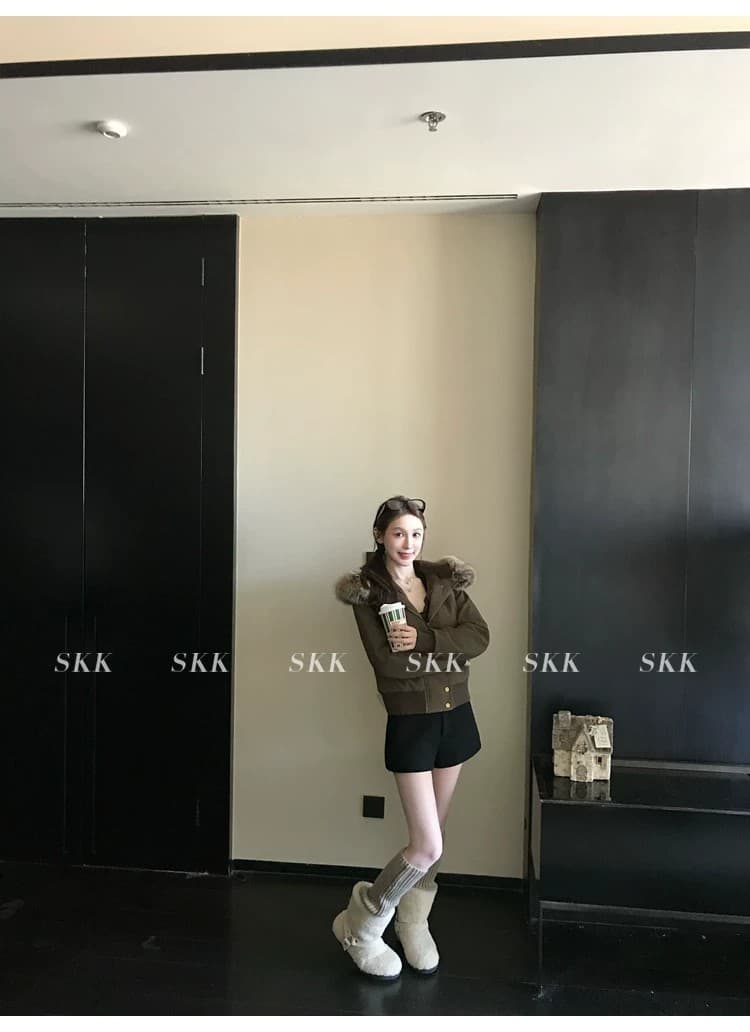 2026 새로운 슈퍼 잘 생긴 후드 큰 모피 칼라 문 襟 아래 면화 의류 스웨이드 오토바이 서비스 보온 여성 코트 상세 이미지 45