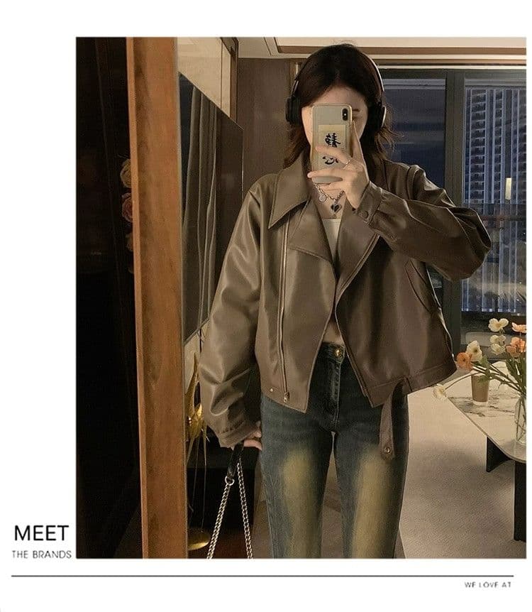 레트로 가죽 재킷 재킷 여성 짧은 2026 가을 새로운 폴로 칼라 유럽 상품 작은 키 pu 오토바이 작은 가죽 자켓 트렌디 상세 이미지 21