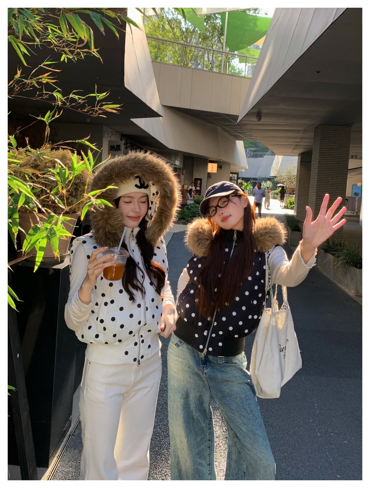 실사 아메리칸 도트 무늬 탈착식 모자 민소매 면 베스트 여성 레저 모피 칼라 수 있습니다. 철거 스택 착용 재킷 상세 이미지 18