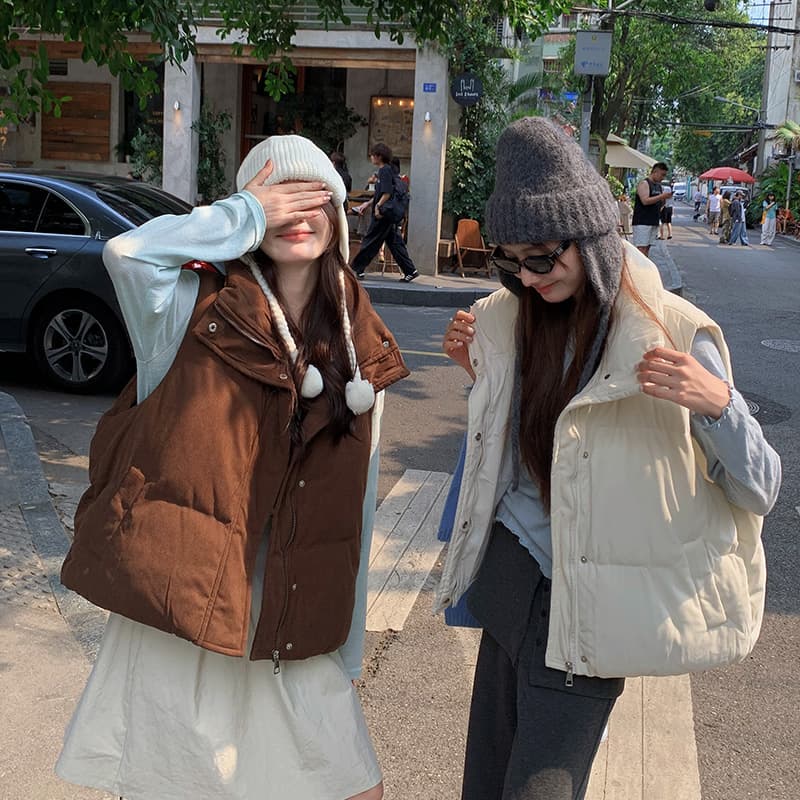 가을 겨울 새로운 다운 조끼 여자 외출용 니트 두꺼운 보온 조끼 작은 키 패션 조끼 재킷 이미지 2