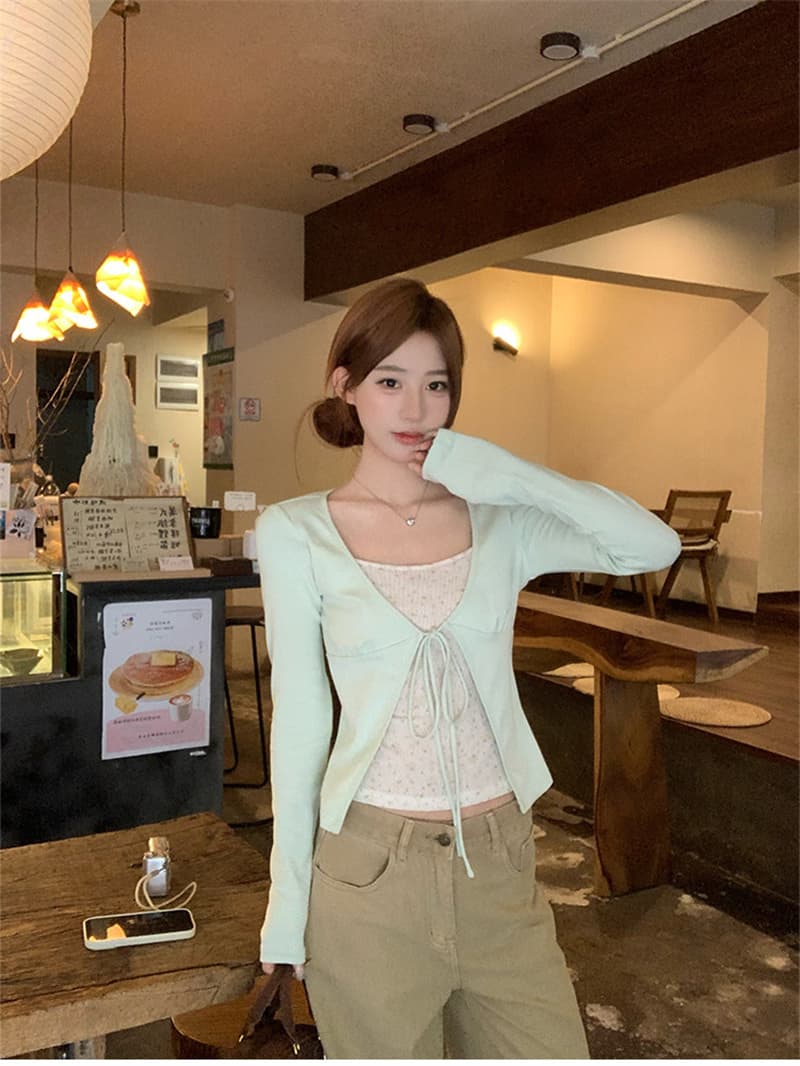 원본 사람들 면 260 그램 페이크 레이어드 꽃무늬 긴팔 티셔츠 가을 디자인 센스 배색 패치워크 맨위 이미지 4