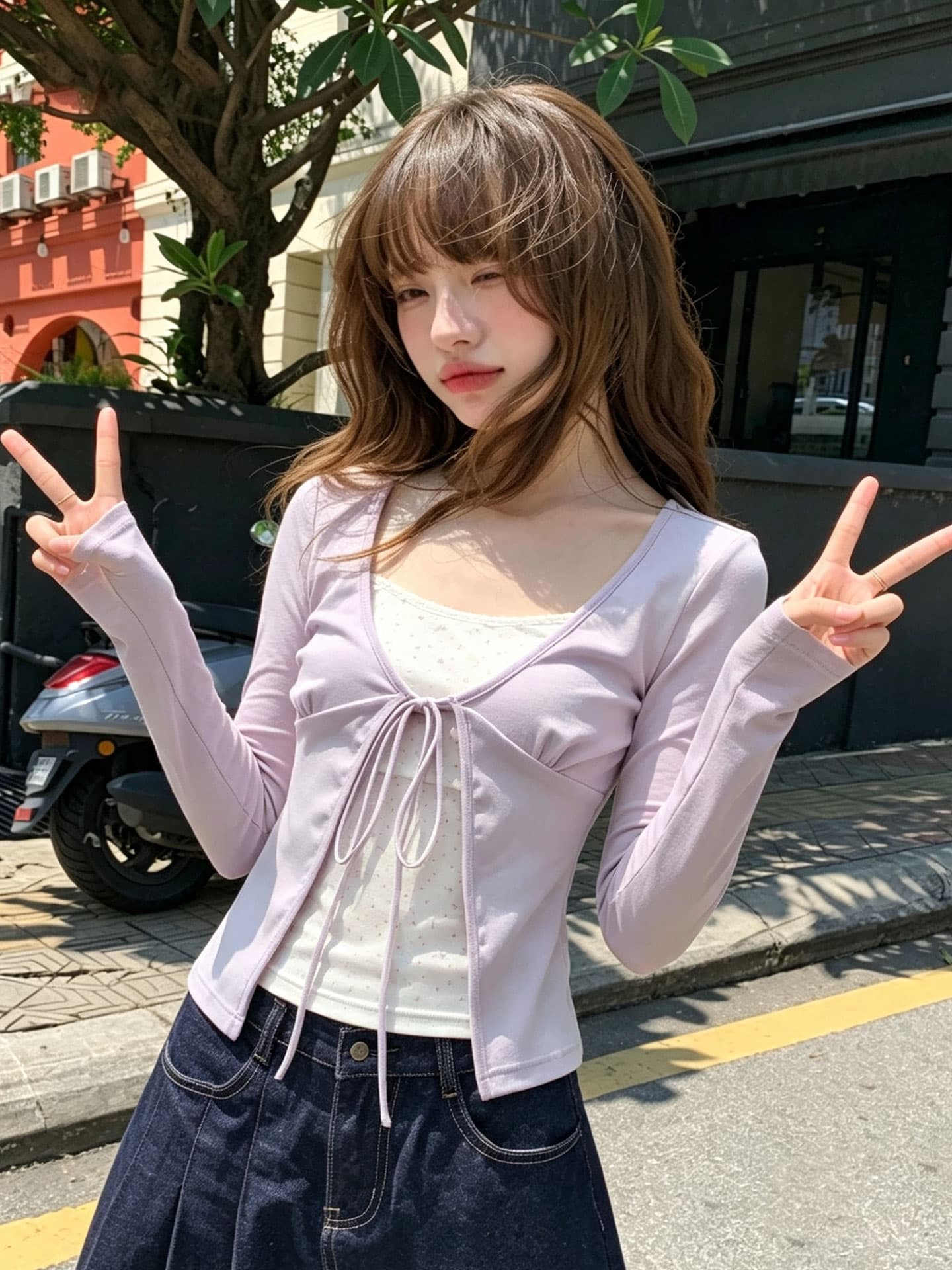 원본 사람들 면 260 그램 페이크 레이어드 꽃무늬 긴팔 티셔츠 가을 디자인 센스 배색 패치워크 맨위 상세 이미지 5