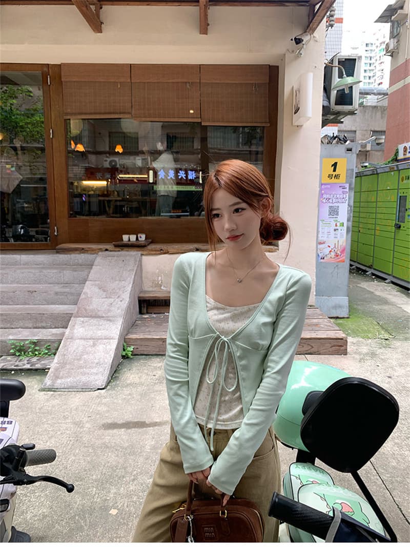 원본 사람들 면 260 그램 페이크 레이어드 꽃무늬 긴팔 티셔츠 가을 디자인 센스 배색 패치워크 맨위 상세 이미지 10