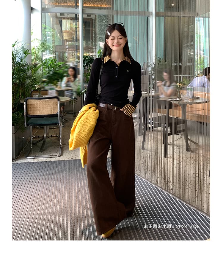 원본 원단 작은 대중 페이크 레이어드 배색 POLO 칼라 긴팔 티셔츠 이른 가을 핫걸 몸매 가꾸기 슬림해 보이는 맨위 상세 이미지 28