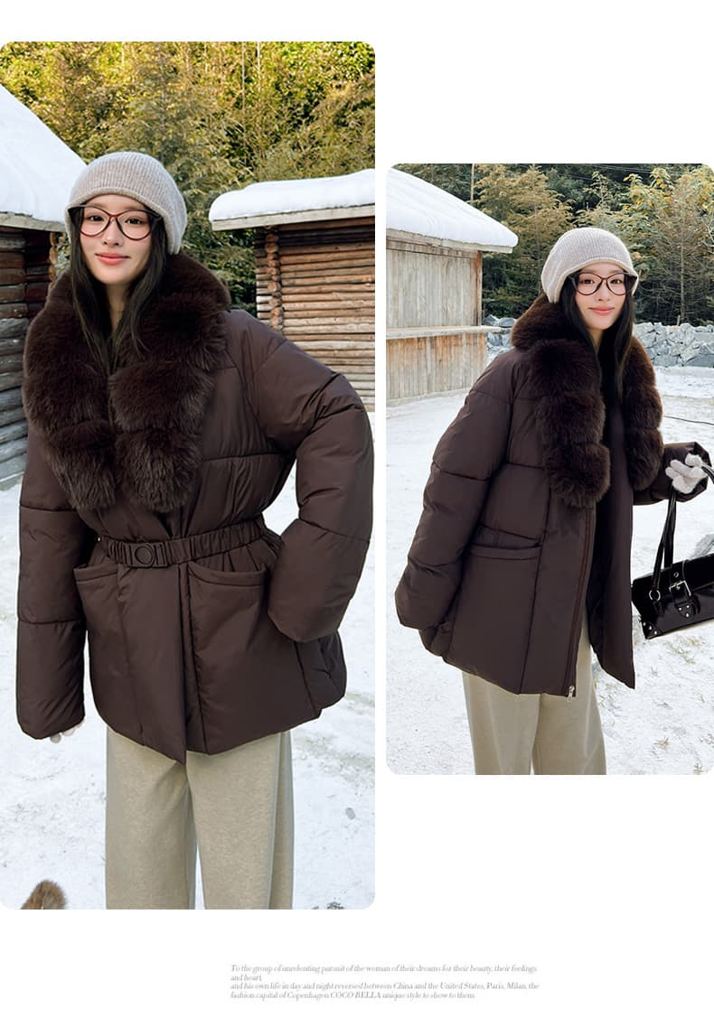 실사 품격 명문 여성 바람 재킷 고급 품격 허리 수축 후드 면 옷 스키복 둘 착용 두꺼운 면 의류 여성 상세 이미지 16