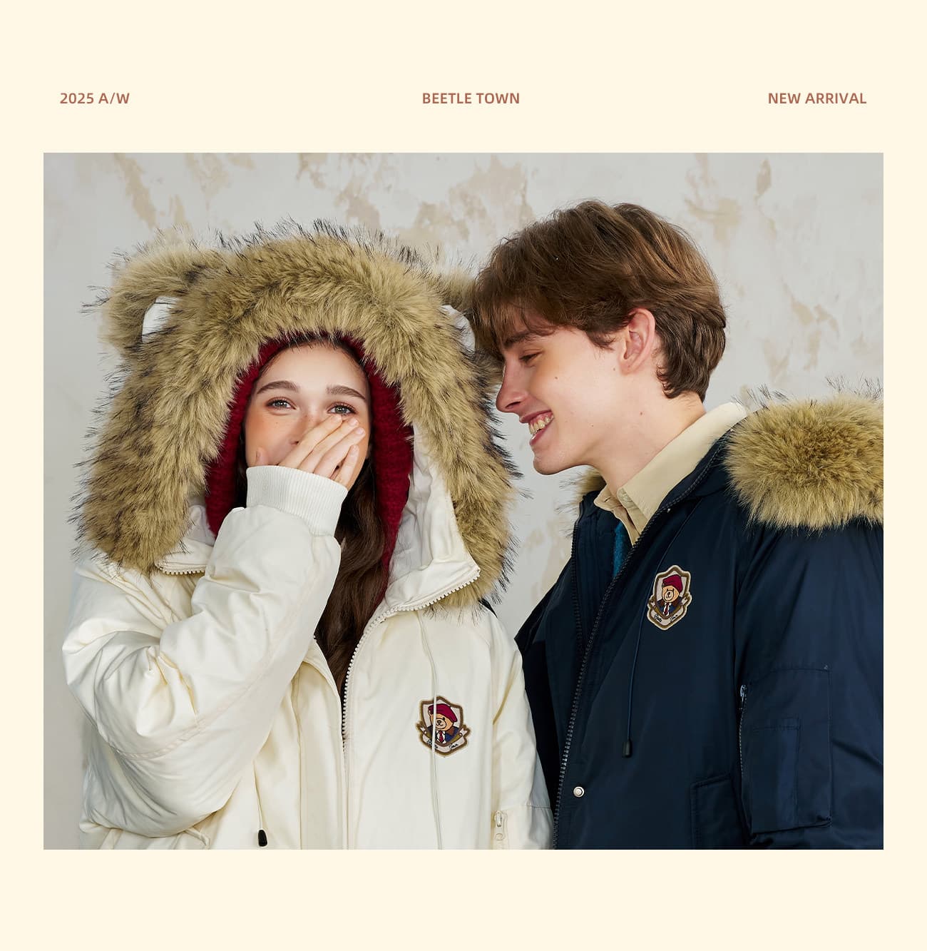 beetle town 재미있는 작은 곰 모피 칼라 면 의류 여성 2026 섹션 가을 겨울철 두꺼운 보온 면 옷 여성 코트 상세 이미지 5