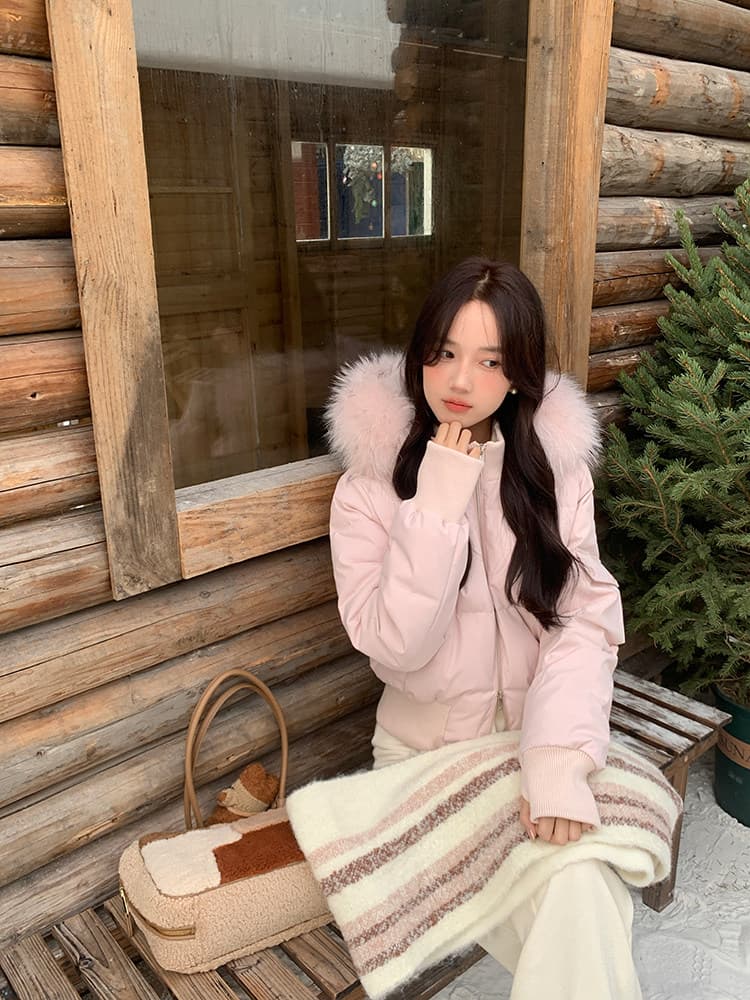 작은 마을 산산 눈 반사하다 阑珊 시뮬레이션 전갈 모피 칼라 면 의류 여성 겨울 방풍 쇼트 스타일 후드 작은 키 재킷 상세 이미지 52