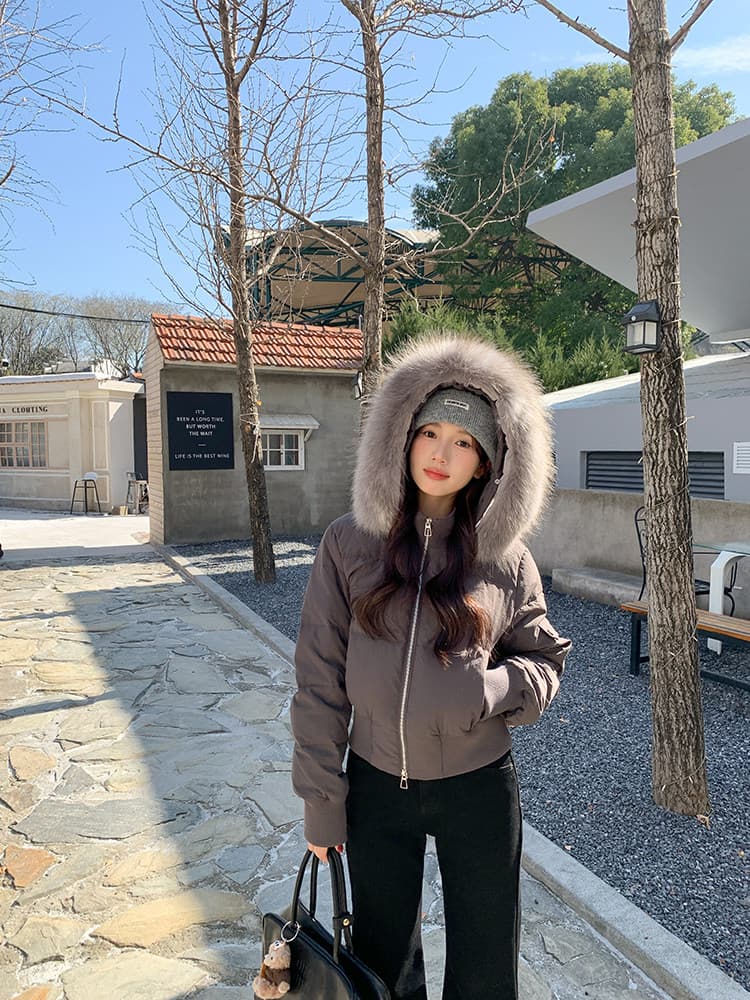 작은 마을 산산 눈 반사하다 阑珊 시뮬레이션 전갈 모피 칼라 면 의류 여성 겨울 방풍 쇼트 스타일 후드 작은 키 재킷 상세 이미지 62