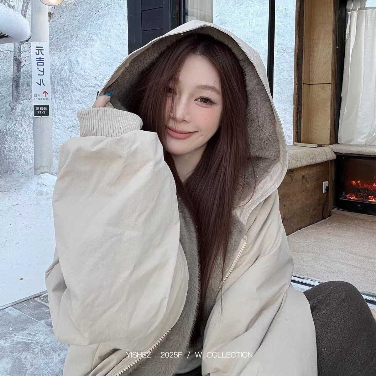 양면 착용 Parker 서비스 2026 년 겨울 의류 새로운 면 의류 여성 모피 재킷 좌 산 조각 느긋한 센스 두꺼운 재킷 이미지 2