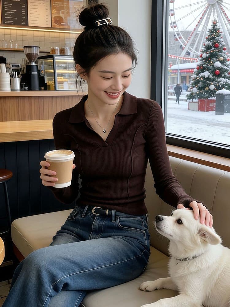 봄 가을 새로운 그레이트 과소 평가 요리 한 바람 맨위 고급 센스 고유 한 Chic 아름다운 슬림해 보이는 POLO 셔츠 긴팔 티셔츠 상세 이미지 6