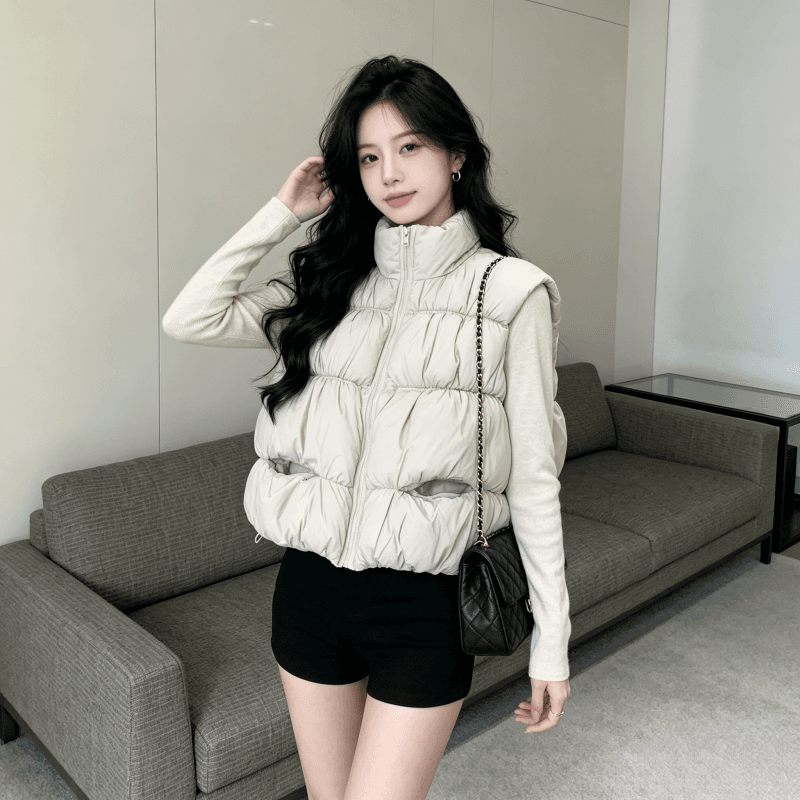 2026 새로운 umoumo 우 버섯 부드러운 다용도 트위스트 꽃 모직물 패치워크 후드 모피 칼라 허리 수축 아래 면화 의류 상세 이미지 4