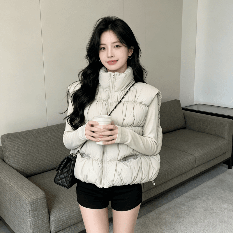 2026 새로운 umoumo 우 버섯 부드러운 다용도 트위스트 꽃 모직물 패치워크 후드 모피 칼라 허리 수축 아래 면화 의류 상세 이미지 8
