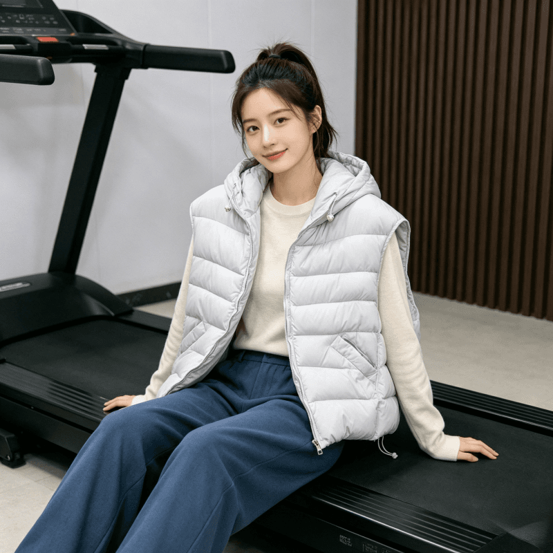 한국 스타일 루즈핏 고급 센스 슬림해 보이는 조끼 여자 2026 겨울 새로운 지퍼 디자인 센스 후드 민소매 조끼 트렌디 상세 이미지 14