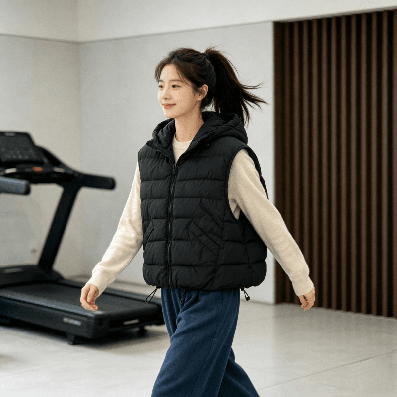 한국 스타일 루즈핏 고급 센스 슬림해 보이는 조끼 여자 2026 겨울 새로운 지퍼 디자인 센스 후드 민소매 조끼 트렌디 상세 이미지 19