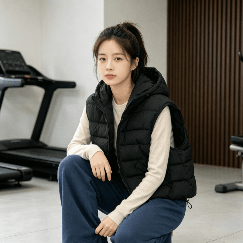 한국 스타일 루즈핏 고급 센스 슬림해 보이는 조끼 여자 2026 겨울 새로운 지퍼 디자인 센스 후드 민소매 조끼 트렌디 상세 이미지 20