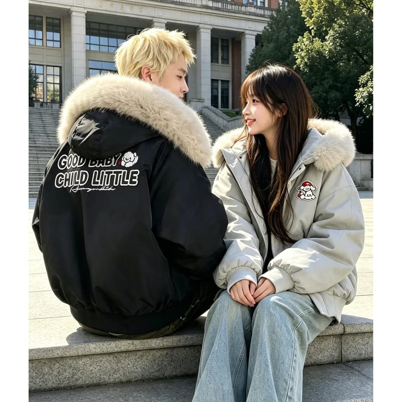 afgk x tombonia 합동 명칭 강아지 마술 막대기 모피 칼라 면 의류 남녀 가을 겨울 두꺼운 커플 Parker 서비스 이미지 2