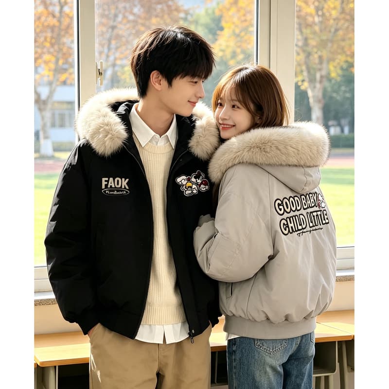 afgk x tombonia 합동 명칭 강아지 마술 막대기 모피 칼라 면 의류 남녀 가을 겨울 두꺼운 커플 Parker 서비스 이미지 5