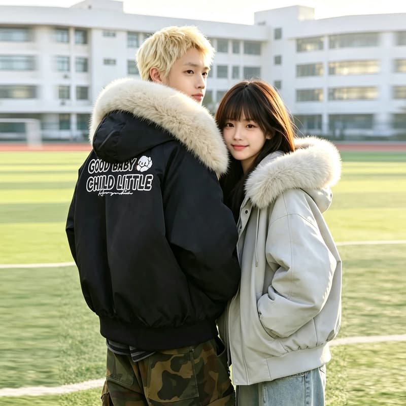 afgk x tombonia 합동 명칭 강아지 마술 막대기 모피 칼라 면 의류 남녀 가을 겨울 두꺼운 커플 Parker 서비스 이미지 3