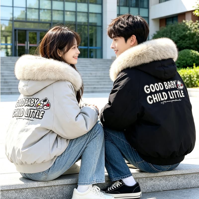 afgk x tombonia 합동 명칭 강아지 마술 막대기 모피 칼라 면 의류 남녀 가을 겨울 두꺼운 커플 Parker 서비스 이미지 4
