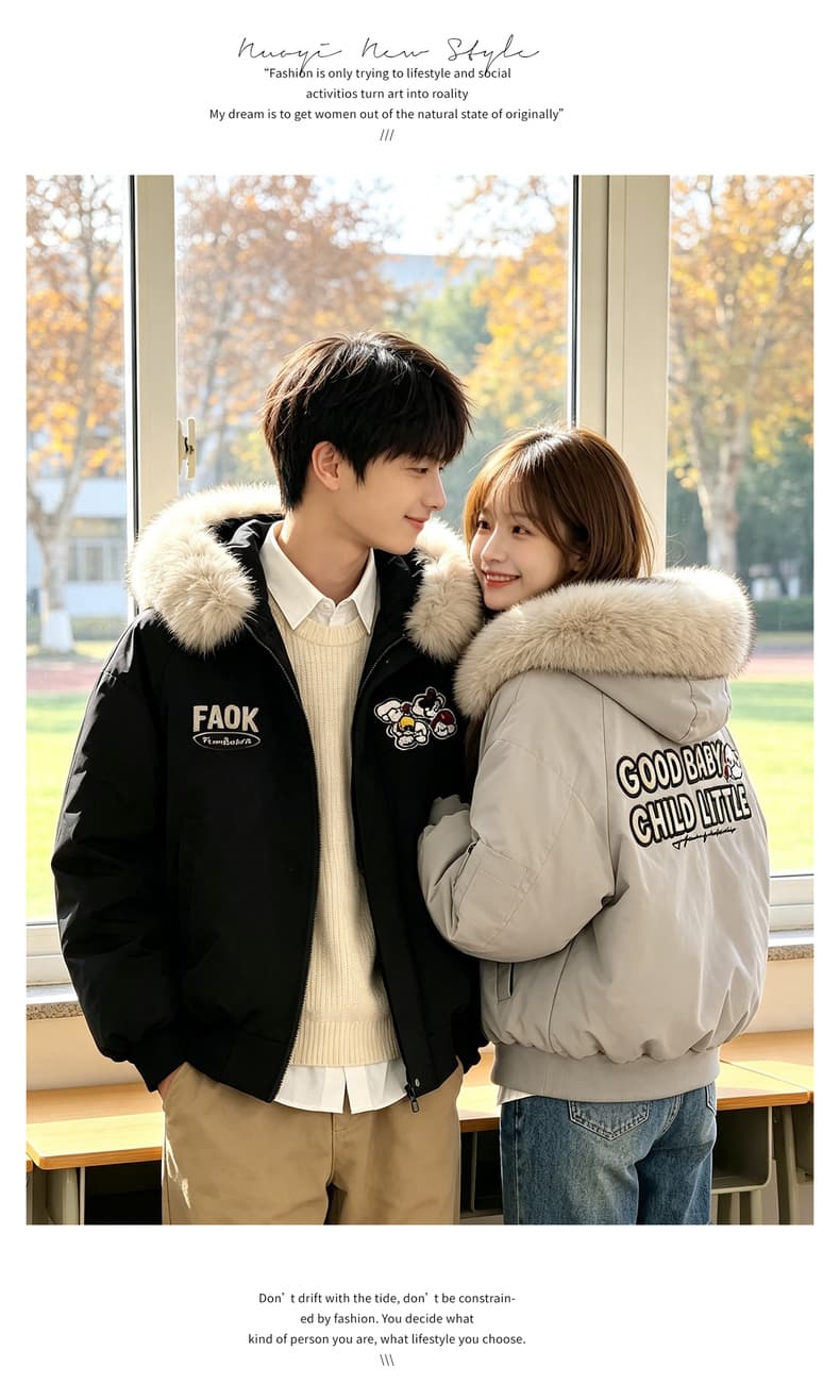 afgk x tombonia 합동 명칭 강아지 마술 막대기 모피 칼라 면 의류 남녀 가을 겨울 두꺼운 커플 Parker 서비스 상세 이미지 12