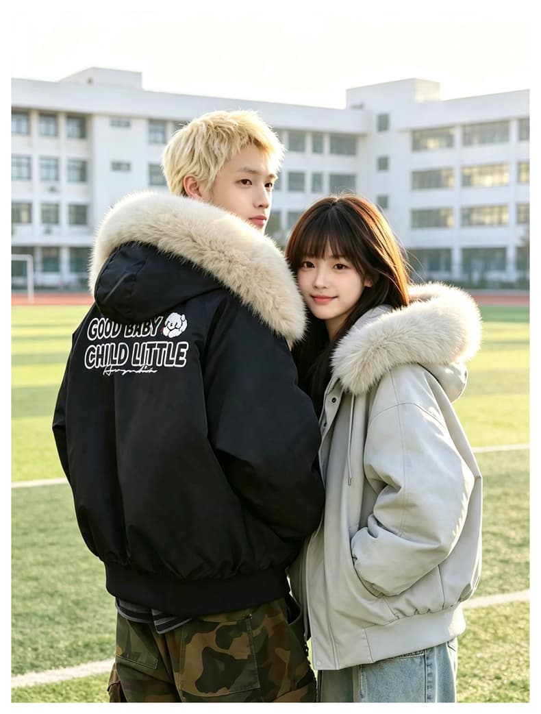 afgk x tombonia 합동 명칭 강아지 마술 막대기 모피 칼라 면 의류 남녀 가을 겨울 두꺼운 커플 Parker 서비스 상세 이미지 14