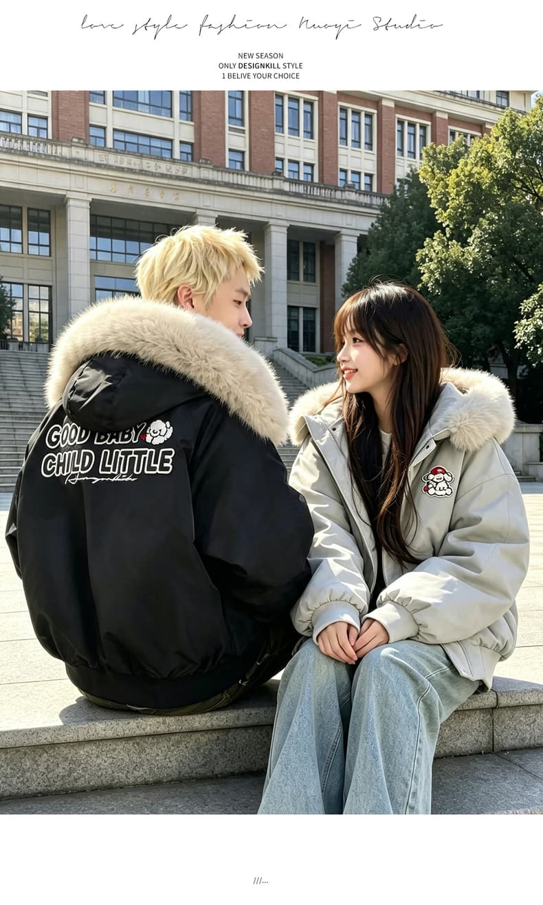 afgk x tombonia 합동 명칭 강아지 마술 막대기 모피 칼라 면 의류 남녀 가을 겨울 두꺼운 커플 Parker 서비스 상세 이미지 15
