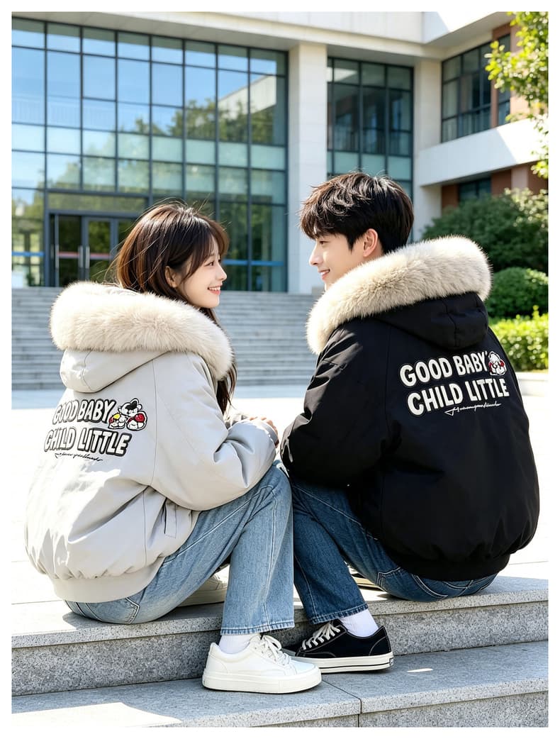 afgk x tombonia 합동 명칭 강아지 마술 막대기 모피 칼라 면 의류 남녀 가을 겨울 두꺼운 커플 Parker 서비스 상세 이미지 16